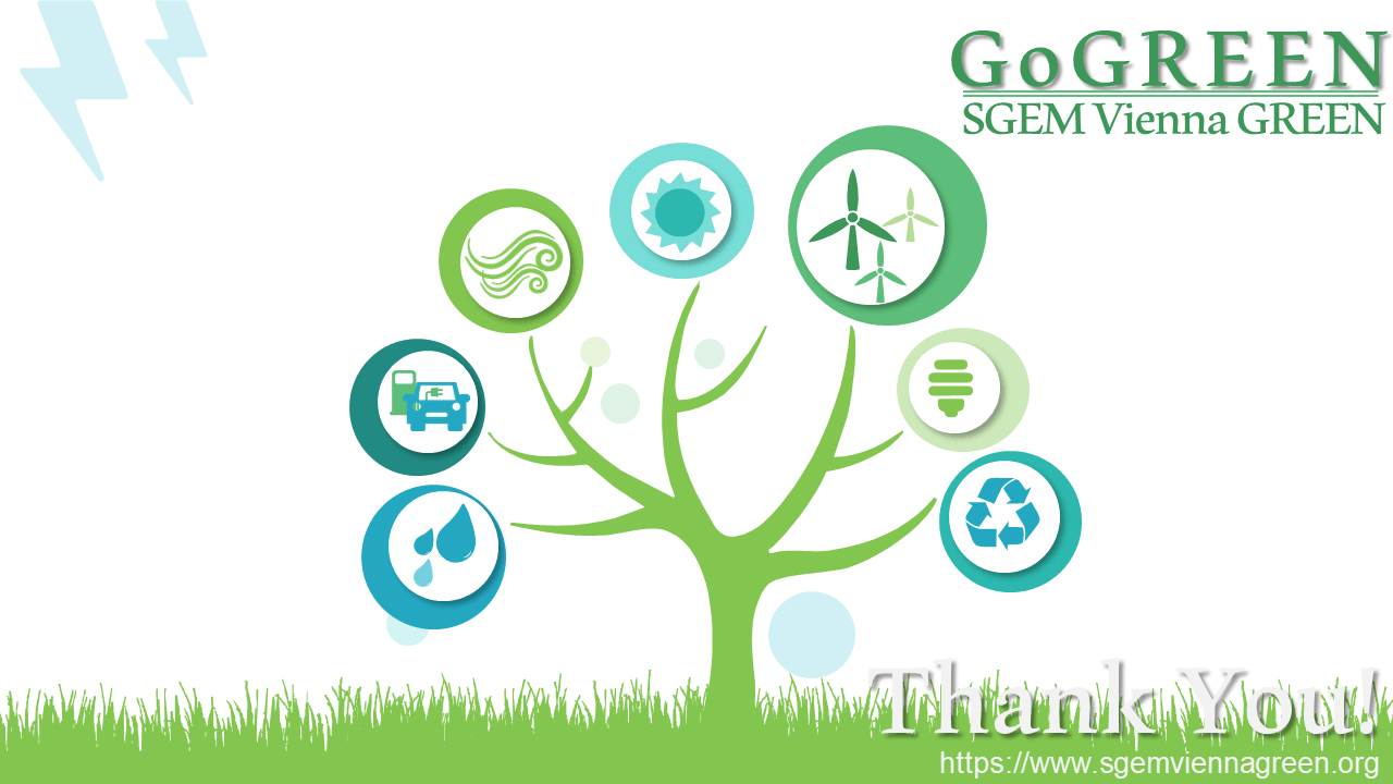 SGEM Go Green sustainability graphic with environmental symbols